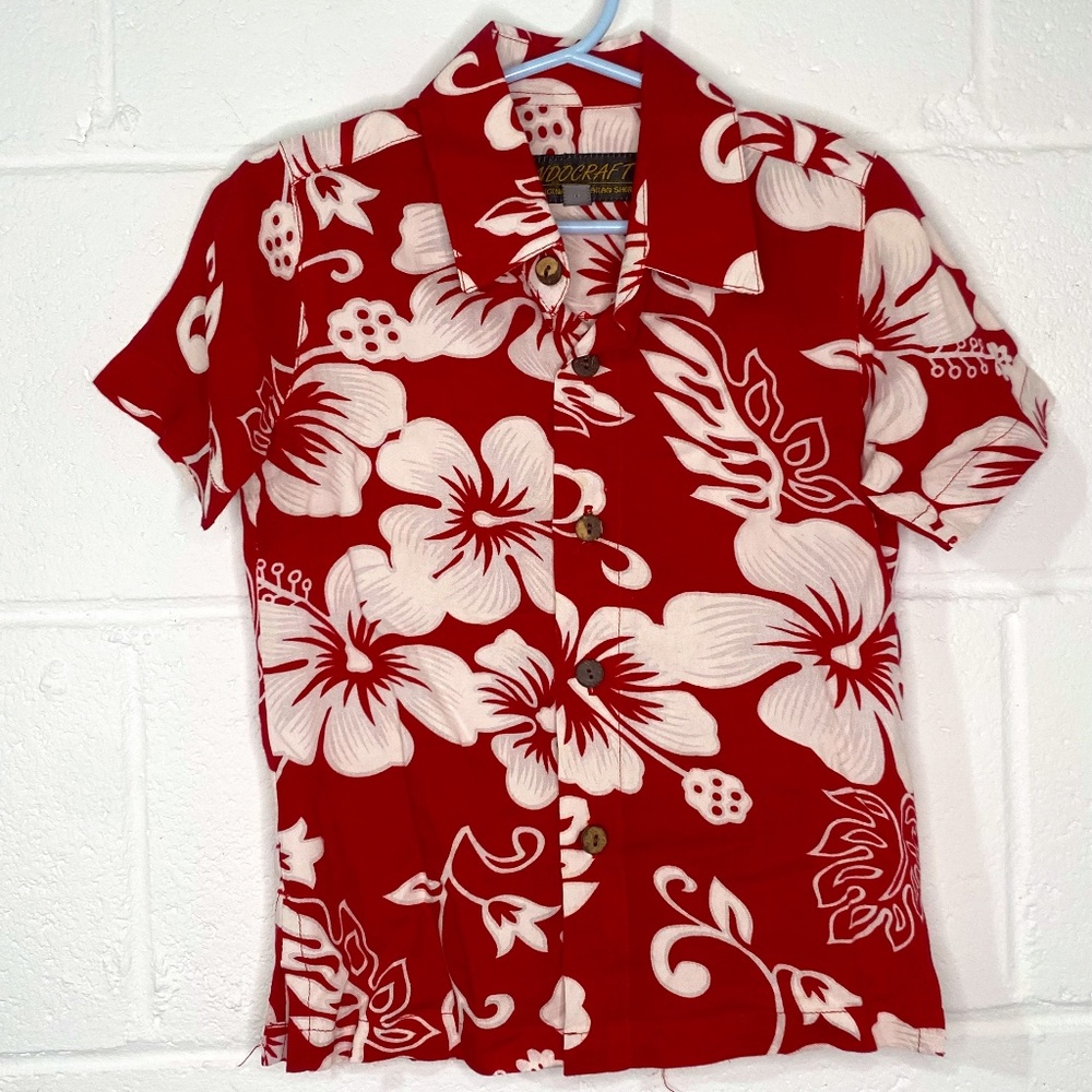 Indocraft Original Hawaiian Shirt Red & White Button Down Shirt